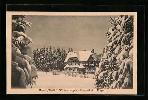 AK Hermsdorf /Erzgeb., Hotel Wettin im Winter