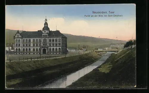 AK Neunkirchen /Saar, Partie an der Blies mit Bach-Schulhaus