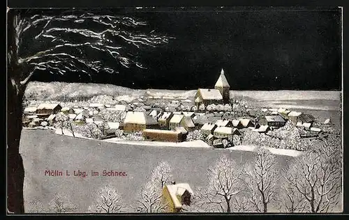 Künstler-AK Mölln /Lbg., Ortsansicht im Schnee