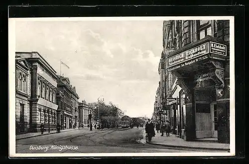 AK Duisburg, Partie in der Königstrasse mit Tabakhandlung Eickholt