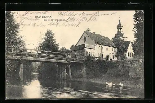 AK Bad Berka, Partie an der Klosterbrücke mit Restaurant zur guten Quelle