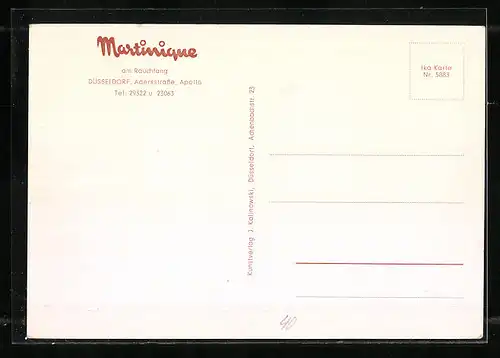 AK Düsseldorf, Restaurant Martinique am Rauchfang in der Adersstrasse, Innenansicht