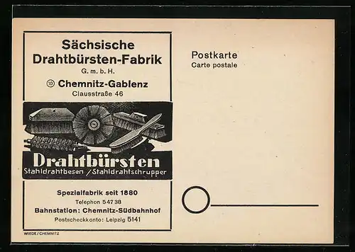 Künstler-AK Chemnitz-Gablenz, Sächsische Drahtbürsten-Fabrik - Bürsten