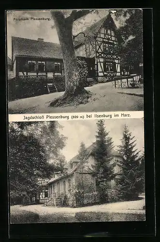 AK Ilsenburg /Harz, Jagdschloss Plessenburg und Forsthaus Plessenburg