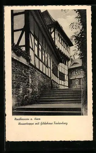AK Nordhausen a. Harz, Wassertreppe mit Gildehaus Finkenburg