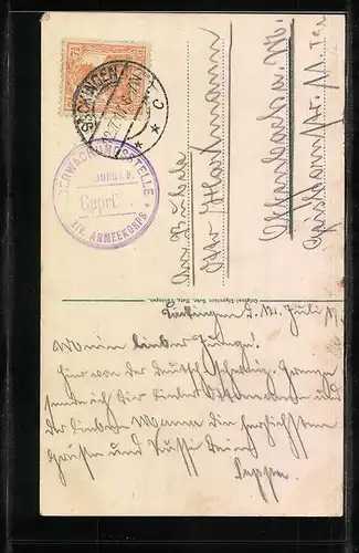 Künstler-AK Säckingen, Ortsansicht mit Trompeter