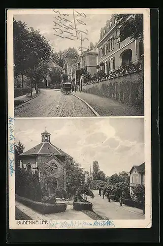 AK Badenweiler, Strassenpartie, Kirche mit Strasse