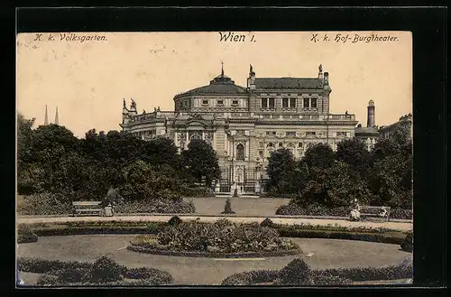 AK Wien, K. k. Volksgarten mit Blick auf Burgtheater