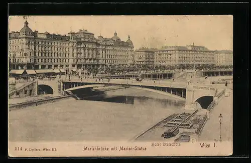 AK Wien, Marienbrücke mit Marien-Statue