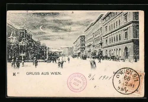 AK Wien, Strassenpartie mit Bellaria im Winter