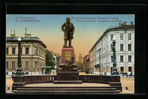 AK St. Pétersbourg, Place du Théatre, Monument de Glinka