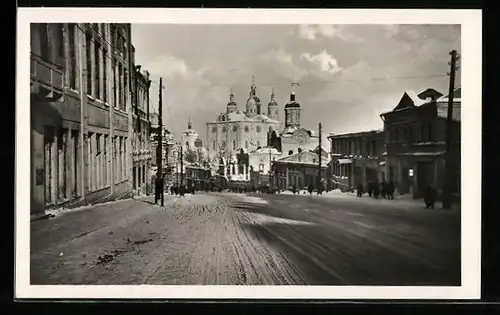 AK Smolensk, Blick von der Hauptstrasse auf die Kathedrale