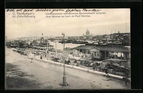 AK St. Pétersbourg, Quai Nicolas au bout du Pont Nicolas