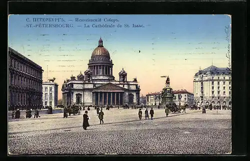 AK St. Petersburg, Kathedrale St. Isaak mit Strasse und Passanten