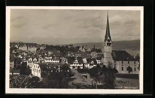 AK Wädenswil, Teilansicht mit Kirche aus der Vogelschau