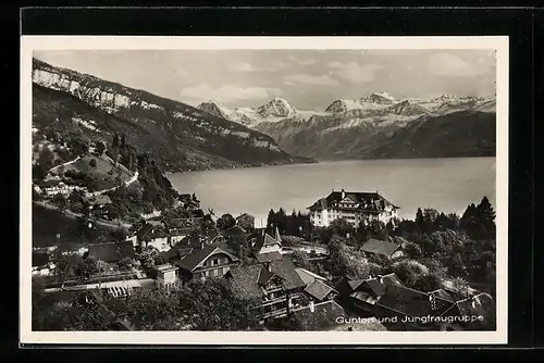 AK Gunten, Ortsansicht mit Jungfraugruppe