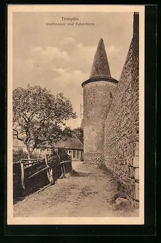 AK Templin, Stadtmauer und Pulverturm