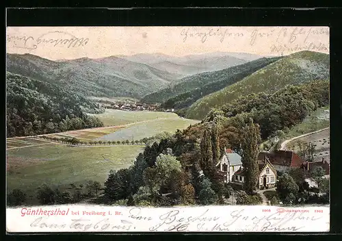 AK Güntersthal i. Br., Gesamtansicht mit Blick auf Freiburg