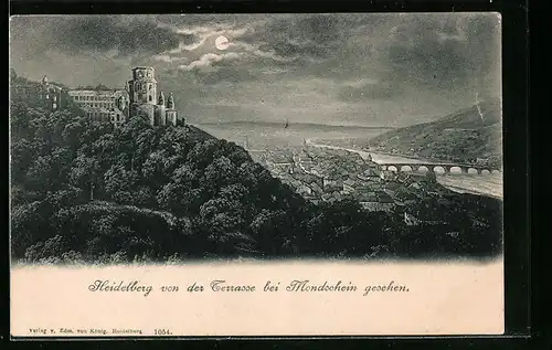 Mondschein-AK Heidelberg, Blick von der Terrasse