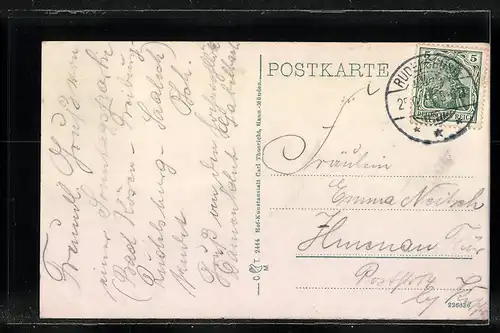 AK Saaleck, Flusspartie mit Teil der Rudelsburg, Franz Kugler
