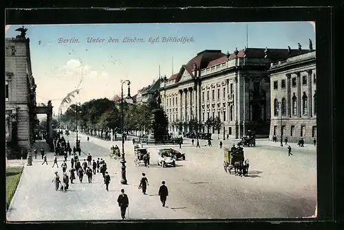 AK Berlin, Unter den Linden mit Kgl. Bibliothek
