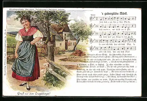 Künstler-AK Lied `s gebergische Mädl