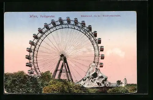 AK Wiener Prater, Riesenrad, Hochschaubahn