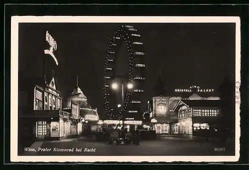 AK Wien, Prater Riesenrad bei Nacht