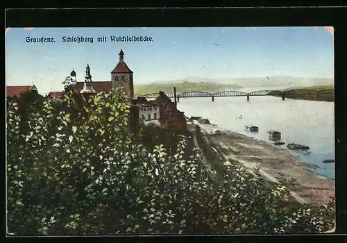 AK Graudenz, Schlossberg mit Weichselbrücke