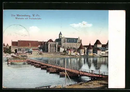 AK Marienburg /W.-Pr., Westseite mit Pontonbrücke