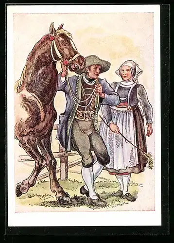Künstler-AK Rottal, Paar in bayerischer Tracht um 1830