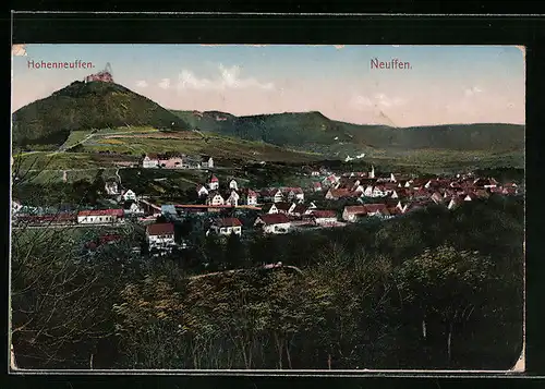 AK Neuffen, Blick auf den Ort mit Hohenneuffen
