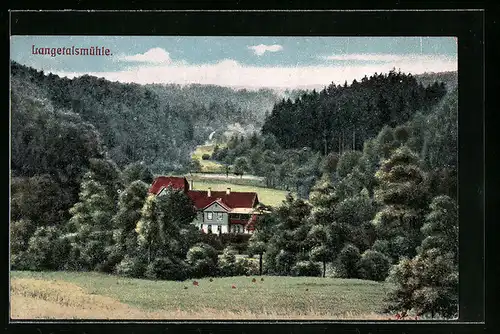 AK Bürgel / Thüringen, Langetalsmühle, Gebäudepartie am Waldrand