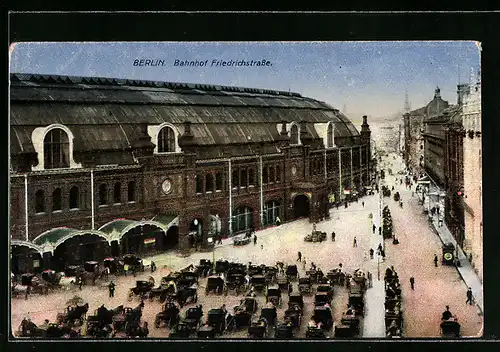 AK Berlin, Bahnhof Friedrichstrasse mit Pferdekutschen