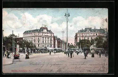 AK Berlin, Strassenbahnen auf dem Potsdamer Platz