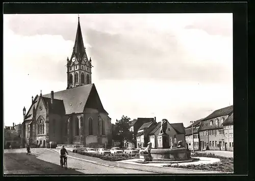 AK Lucka, Puschkinplatz mit Kirche