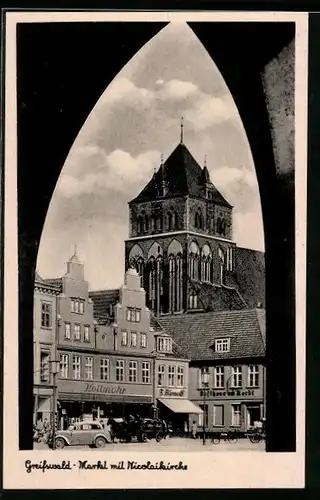AK Greifswald, Markt mit Nicolaikirche