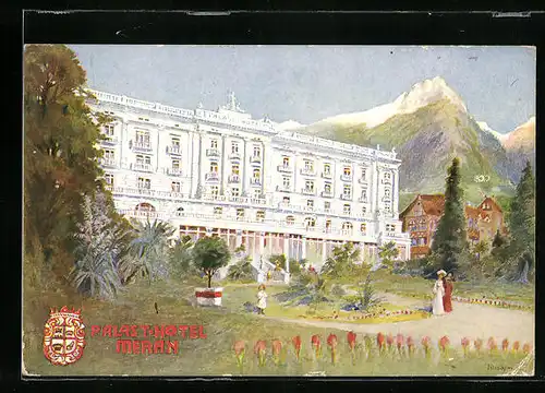 Künstler-AK Meran, Ansicht vom Palast Hotel