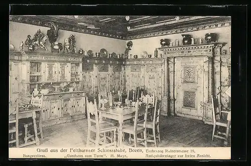 AK Bozen, Gasthaus zum Turm, Felthurnser Schlossstube, Erzherzog Rainerstrasse 19