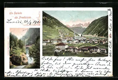 AK Predazzo, Wasserfall, Gesamtansicht