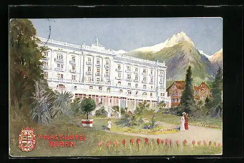 Künstler-AK Meran, Ansicht vom Palast Hotel