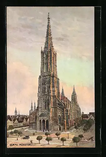 Künstler-AK Ulm a. D., Blick auf das Münster