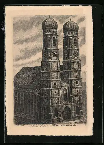 Künstler-AK München, Vorderansicht der Frauenkirche