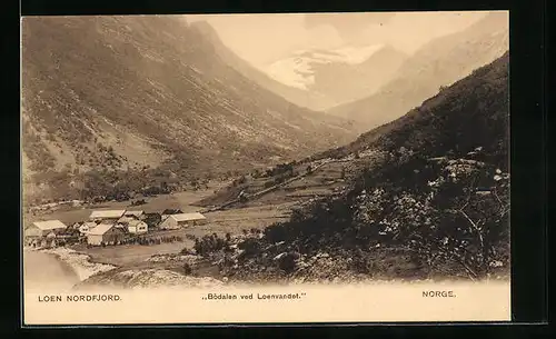 AK Loen i Nordfjord, Loenvandet ved Bödalen, Ortsansicht mit Talblick