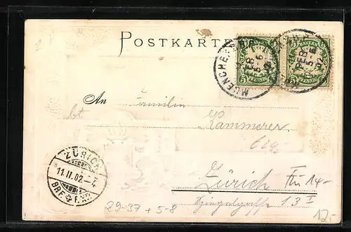 Passepartout-Lithographie München, Bavaria mit Ruhmeshalle, Wappen, Münchner Kindl