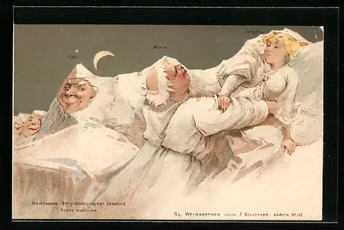 Lithographie Killinger Nr. 113, Berg mit Gesicht / Berggesichter, Eicher, Mönch und Jungfrau gehen zu Bett