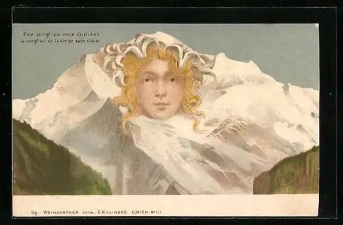 Künstler-AK Killinger Nr. 111, Berg mit Gesicht / Berggesichter, Eine Jungfrau ohne Gleichen