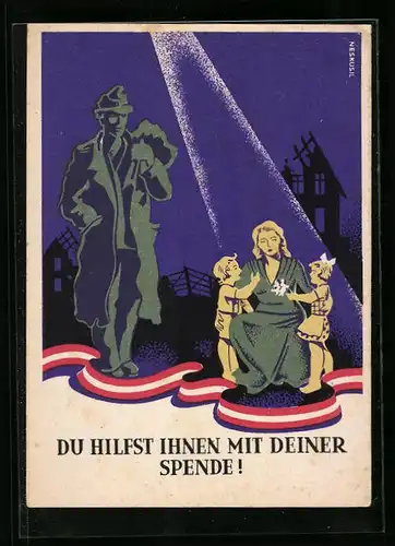 AK Karte für zusätzliche Heimkehrer-Befürsorgung, Familie und Kriegsgefangener