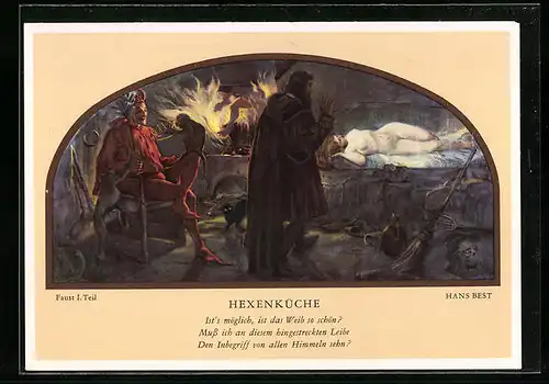 Künstler-AK Leipzig, Auerbachs Keller, Wandgemälde von Hans Best, Szenen aus Faust, Hexenküche