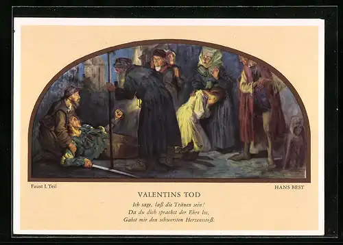 Künstler-AK Leipzig, Auerbachs Keller, Wandgemälde von Hans Best, Szenen aus Faust, Valentins Tod